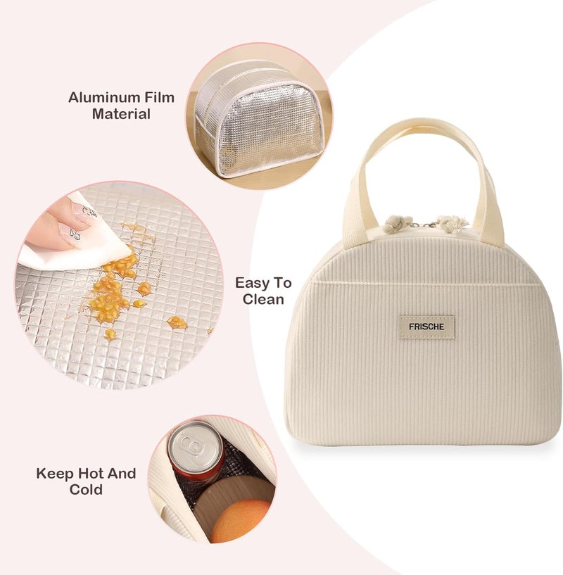 Baglemon Lunch Bag for Women Men Cute Corduroy Lunch Tote Bags Reusable Insulated Lunch Box Large Capacity Reusable Insulated Cooler for Work/Picnic/Travel - Image 4